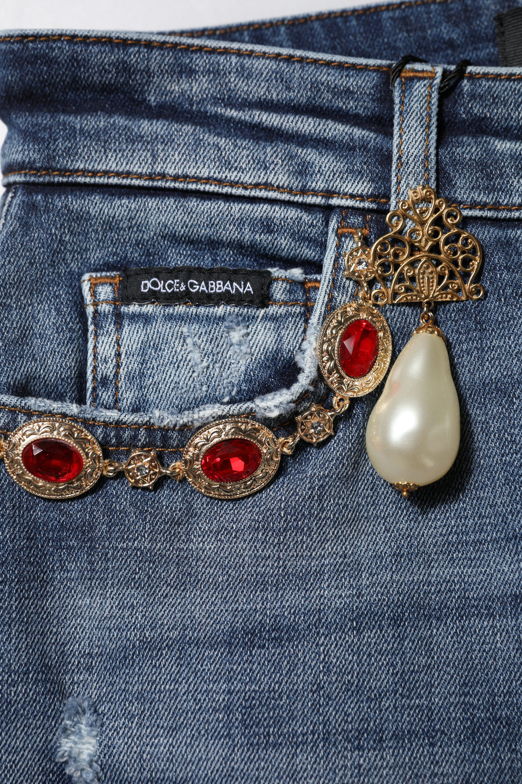 Dolce & Gabbana Blue Denim Jeans with Rhinestone Embellishment