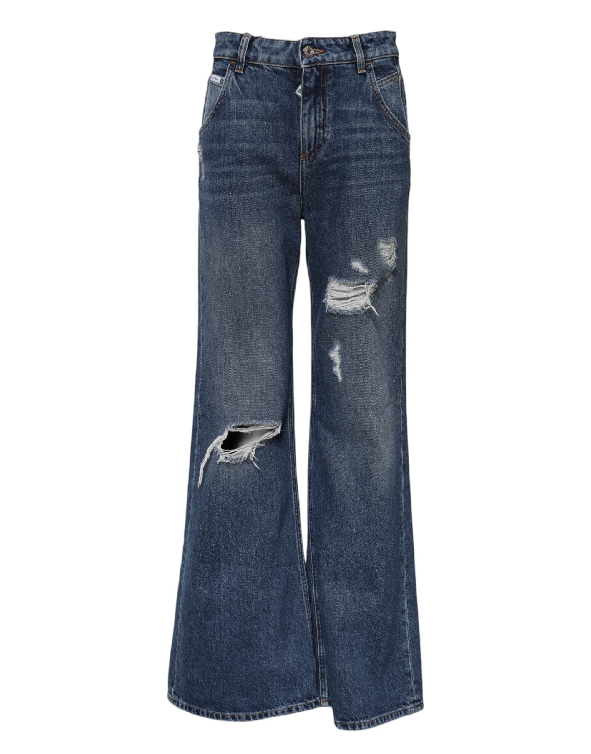 Dolce & Gabbana Blue Wide-Leg Ripped Denim Jeans