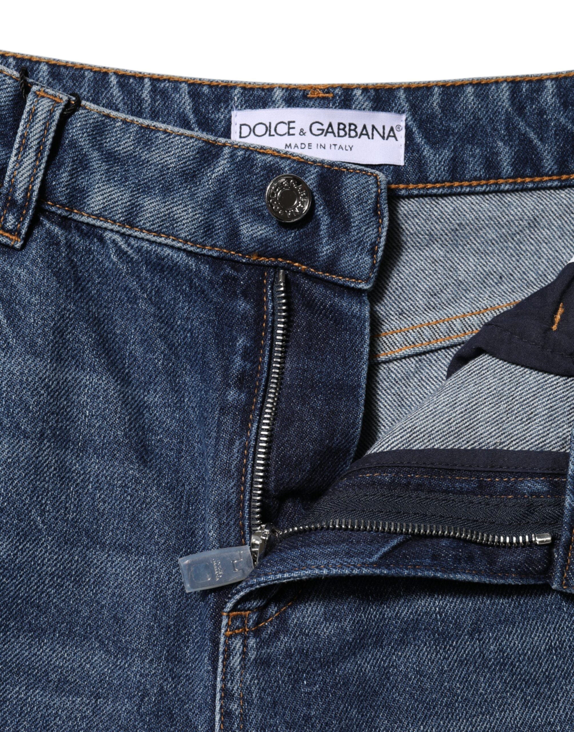 Dolce & Gabbana Blue Wide-Leg Ripped Denim Jeans