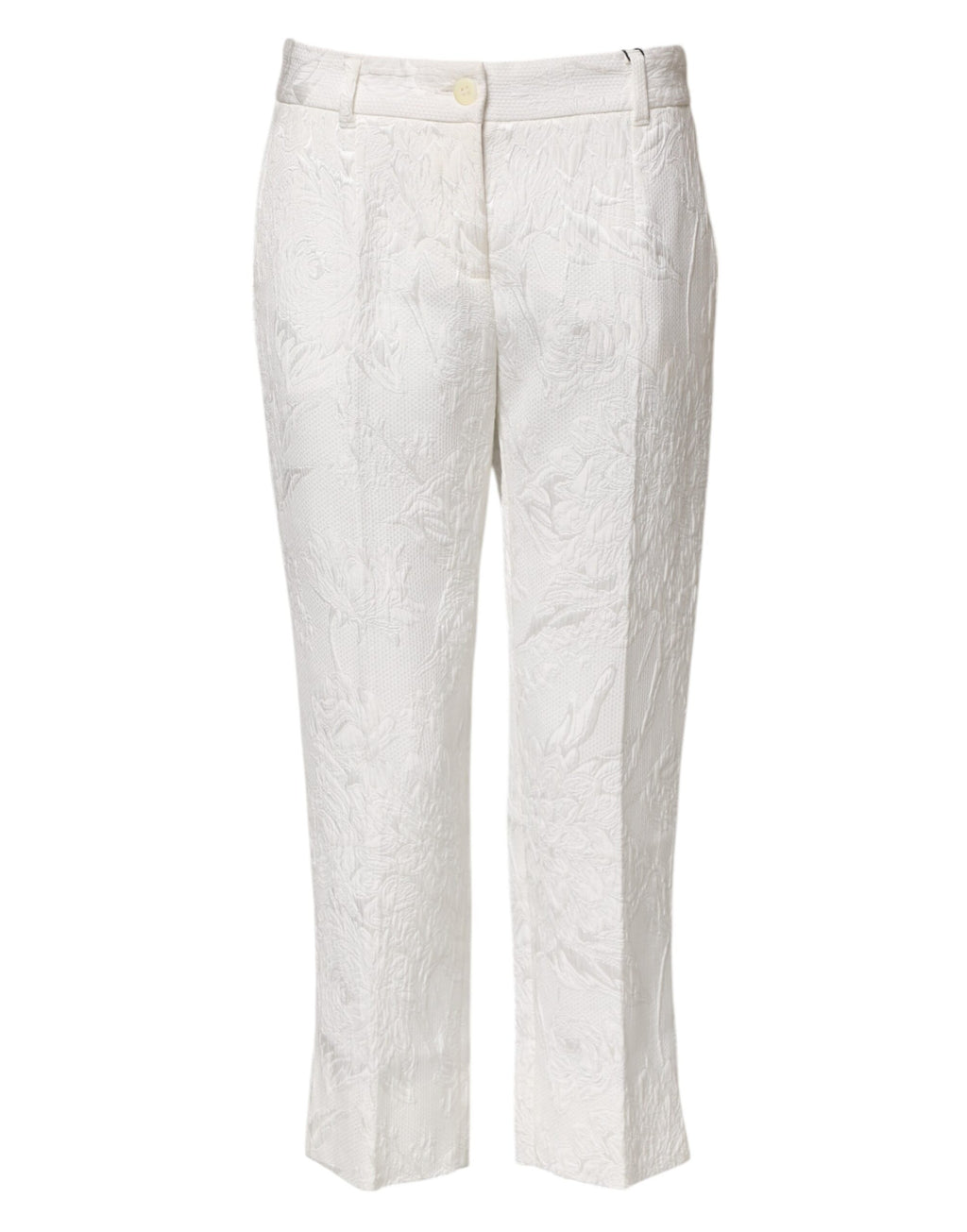 Dolce & Gabbana White Floral Jacquard Cotton Trousers