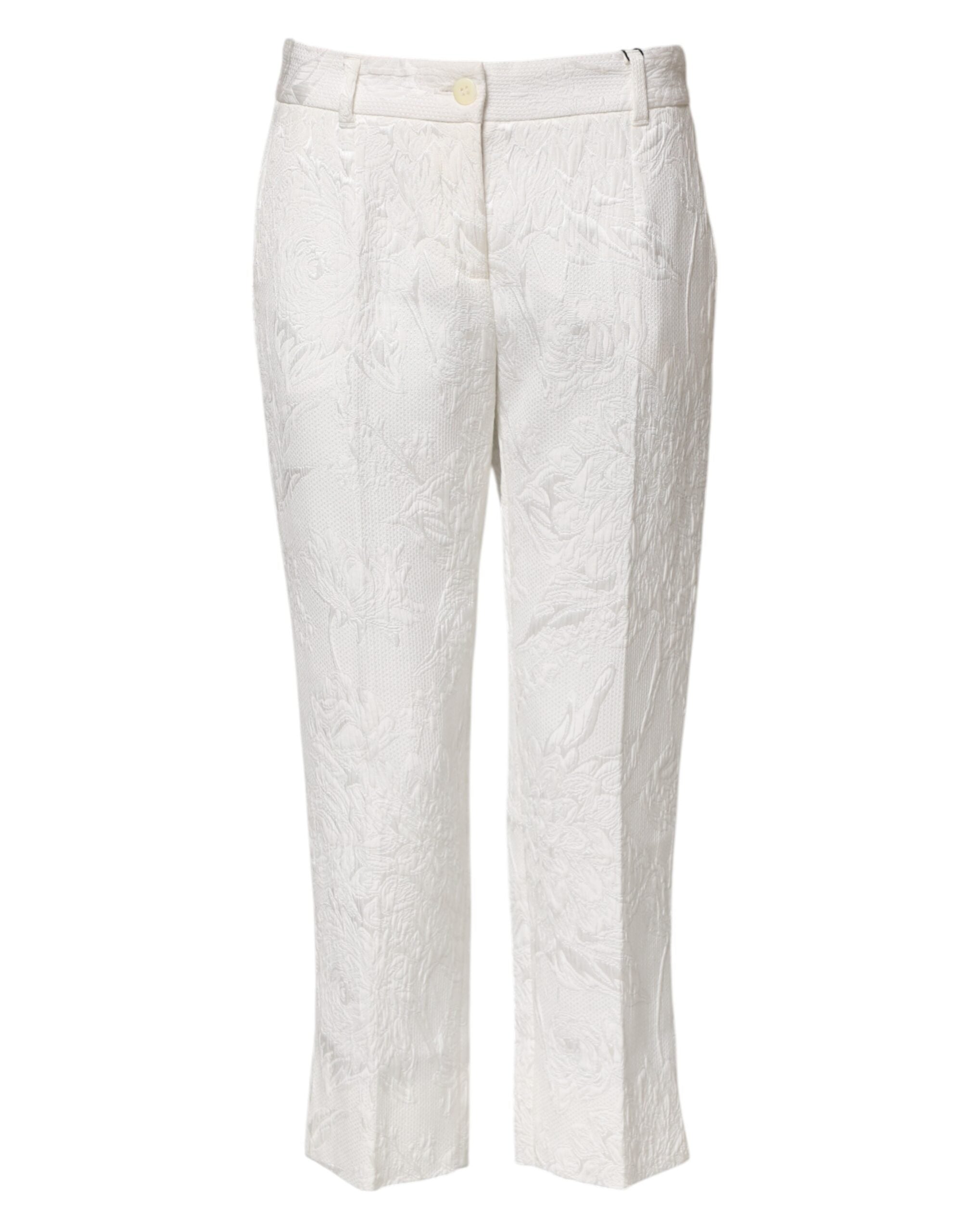 Dolce & Gabbana White Floral Jacquard Cotton Trousers