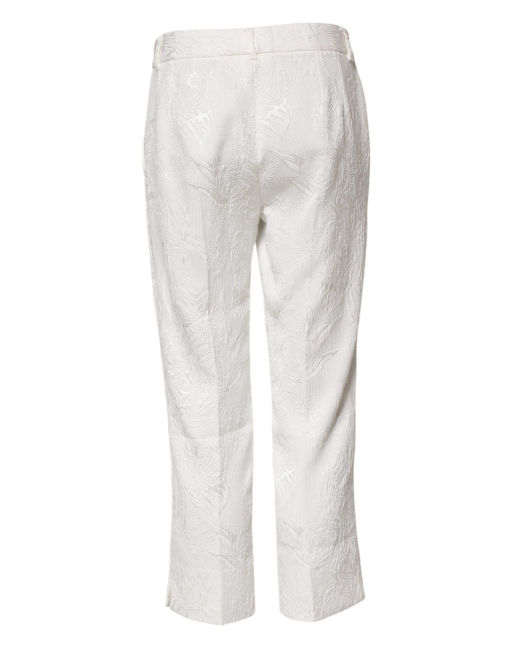 Dolce & Gabbana White Floral Jacquard Cotton Trousers