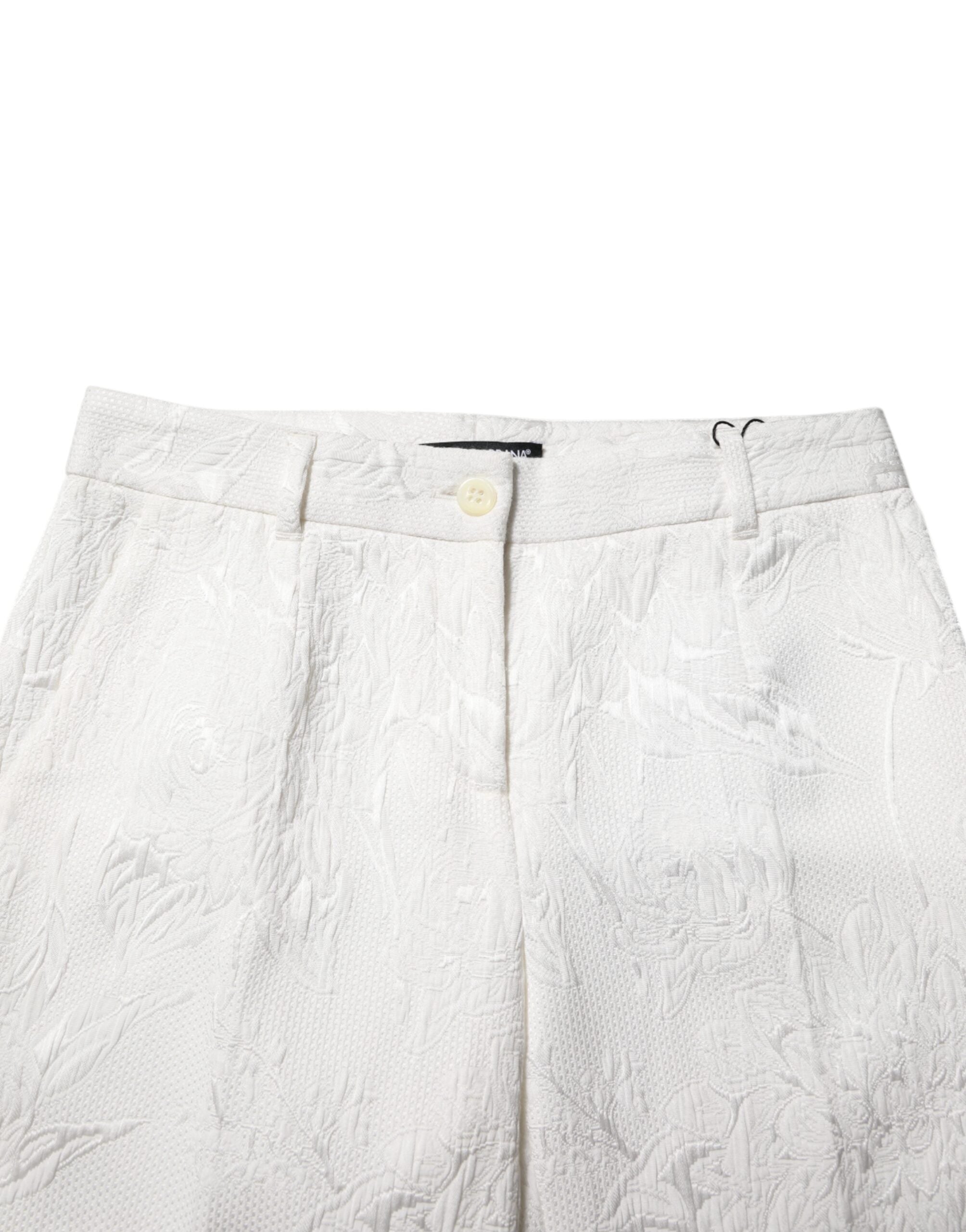 Dolce & Gabbana White Floral Jacquard Cotton Trousers