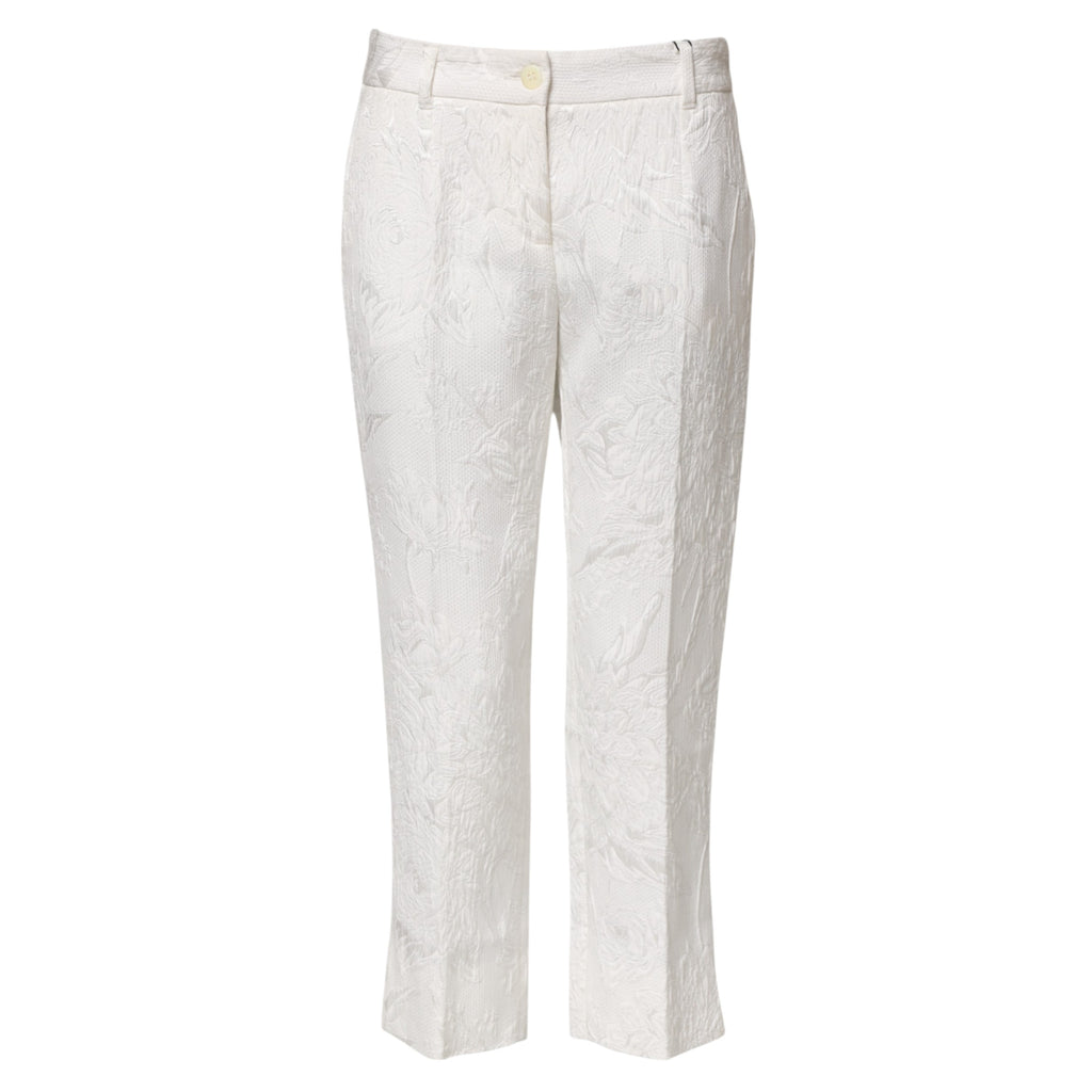 Dolce & Gabbana White Floral Jacquard Cotton Trousers