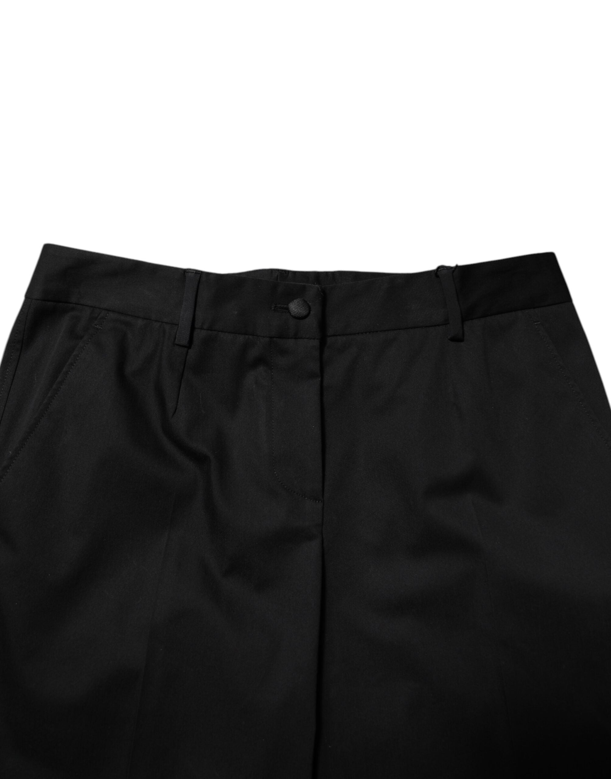 Dolce & Gabbana Black High-Waist Cotton Formal Trousers