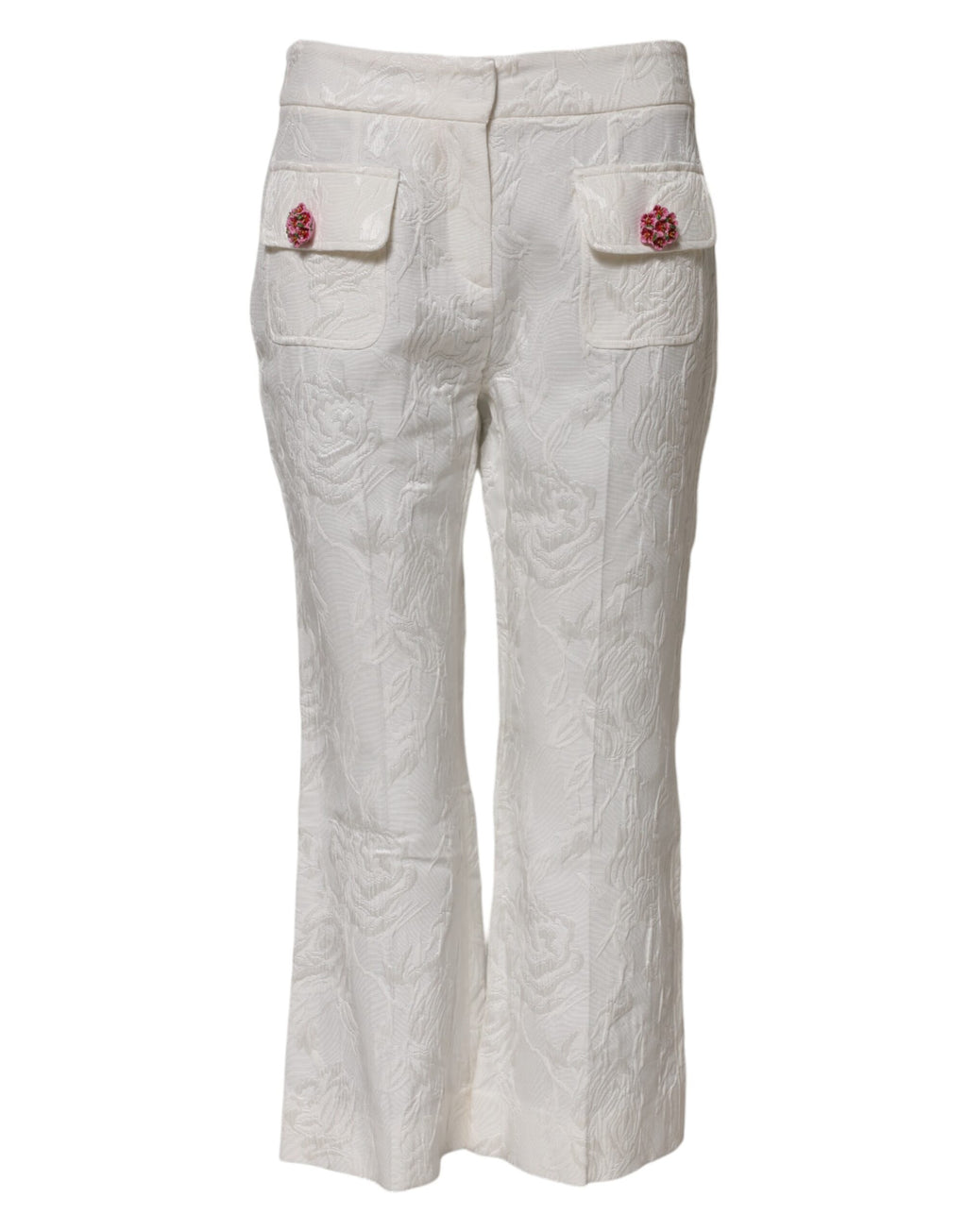 Dolce & Gabbana White Floral Jacquard Cotton Trousers