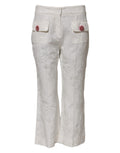 Dolce & Gabbana White Floral Jacquard Cotton Trousers