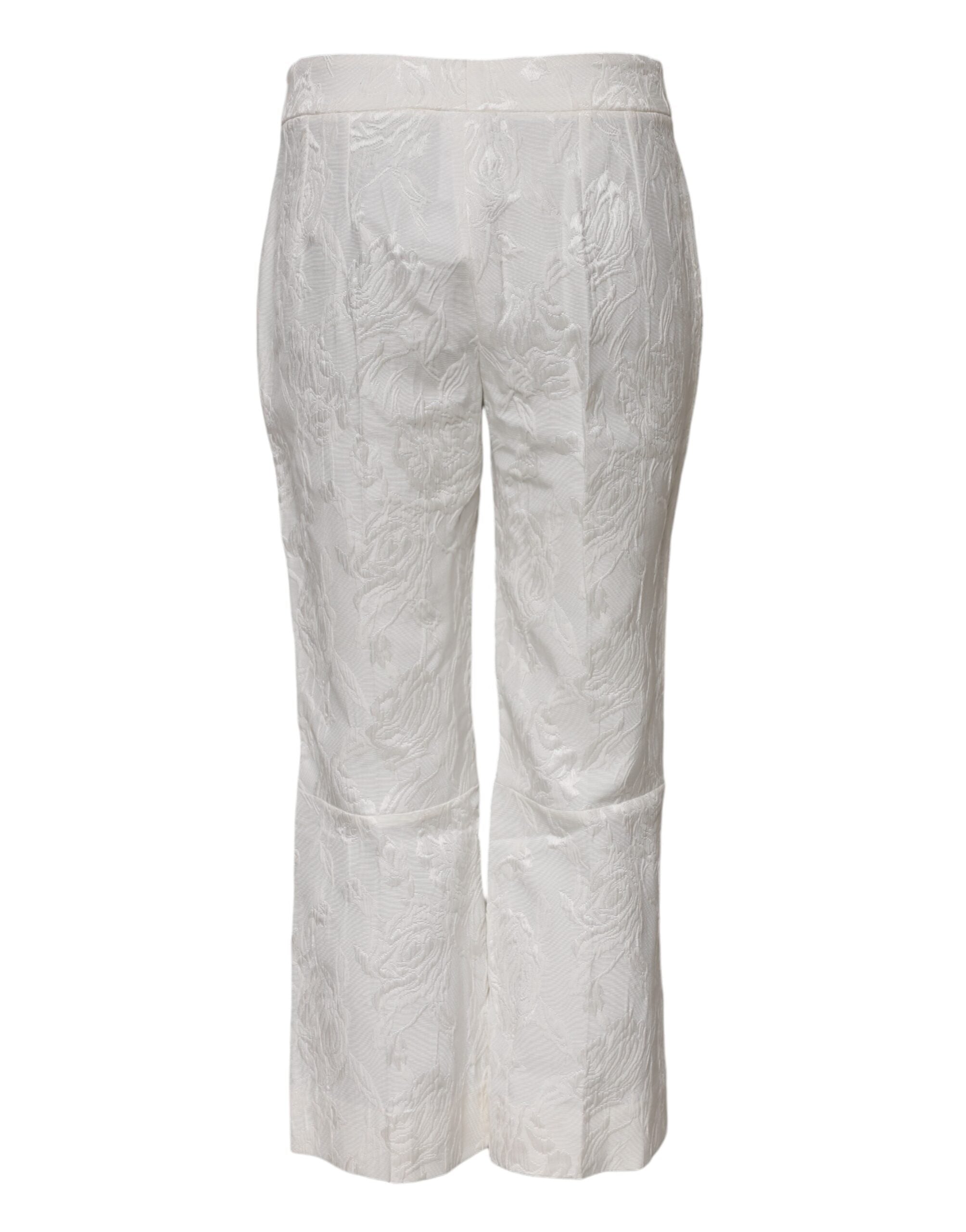 Dolce & Gabbana White Floral Jacquard Cotton Trousers