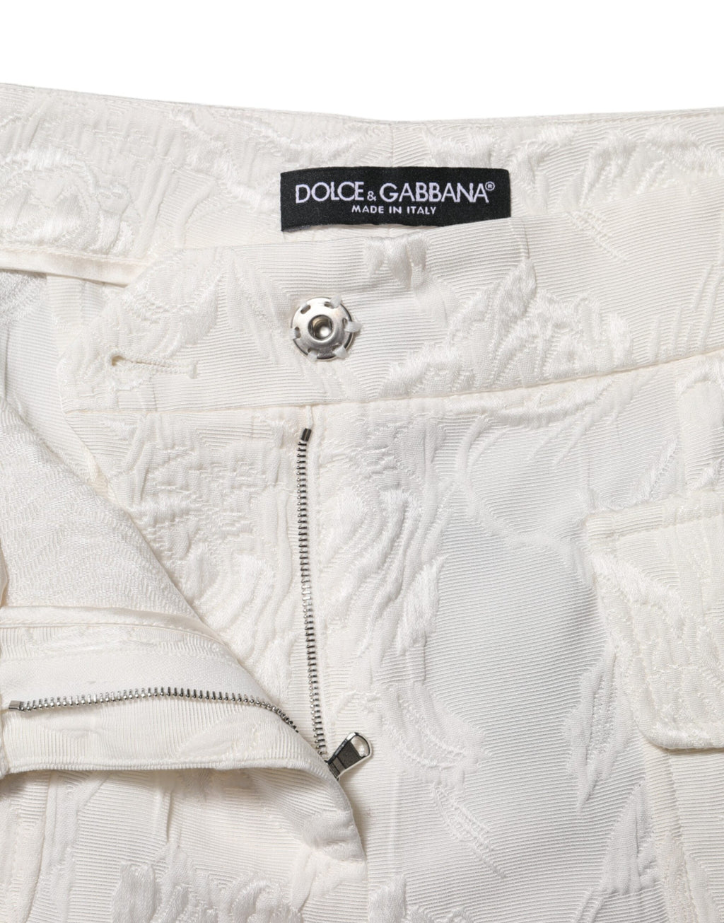 Dolce & Gabbana White Floral Jacquard Cotton Trousers