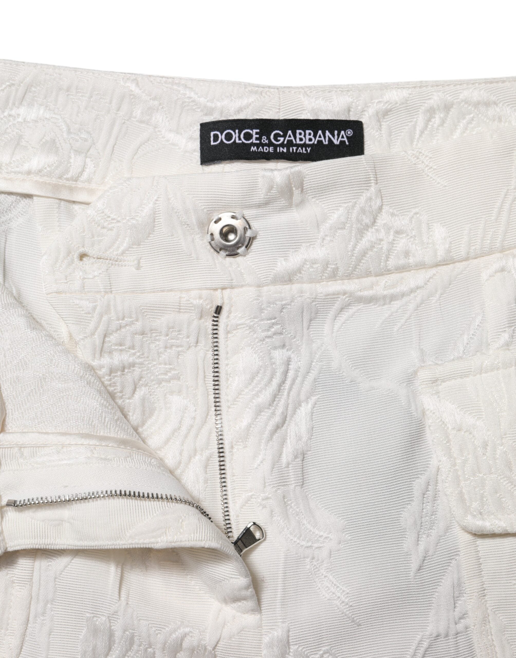 Dolce & Gabbana White Floral Jacquard Cotton Trousers