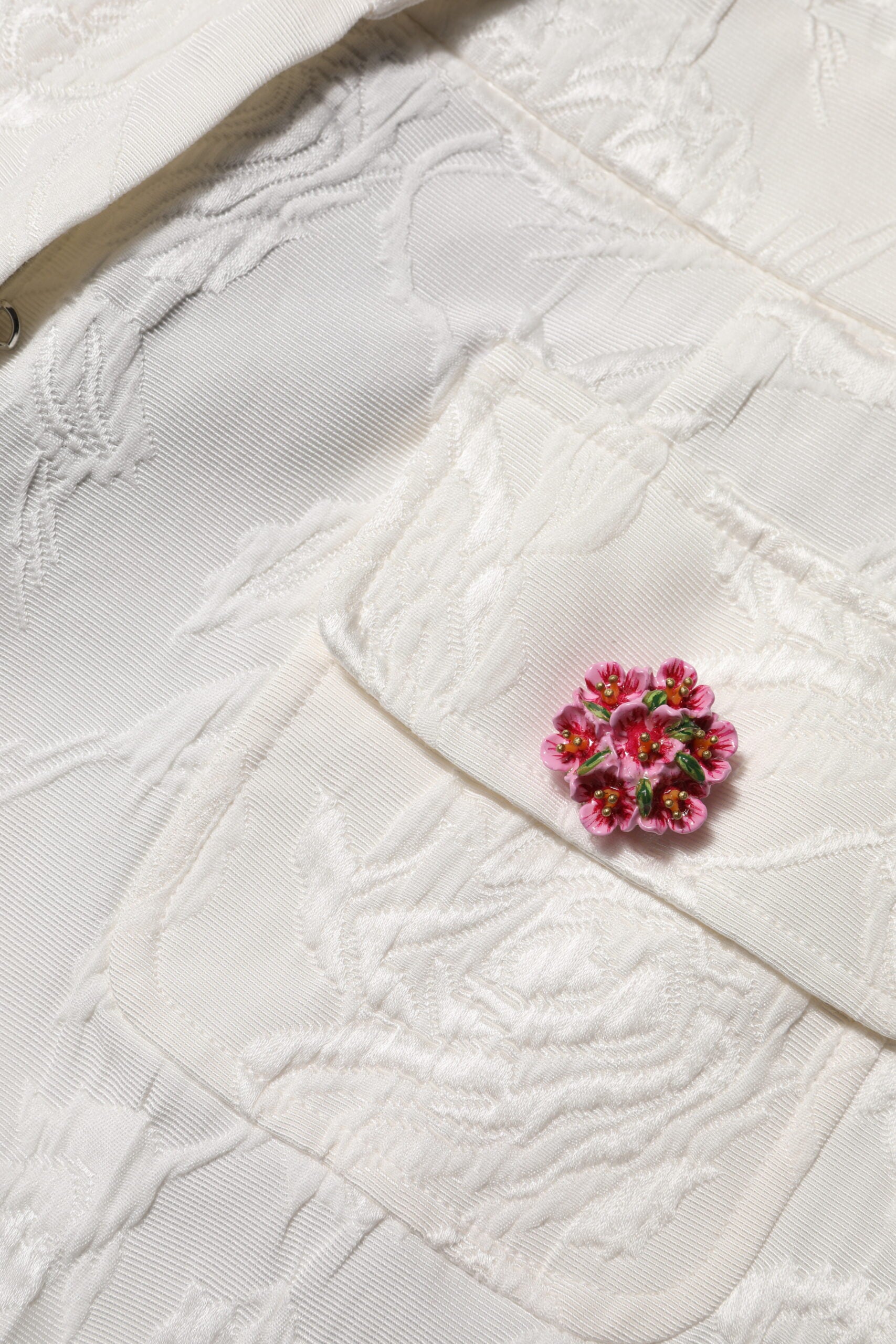Dolce & Gabbana White Floral Jacquard Cotton Trousers
