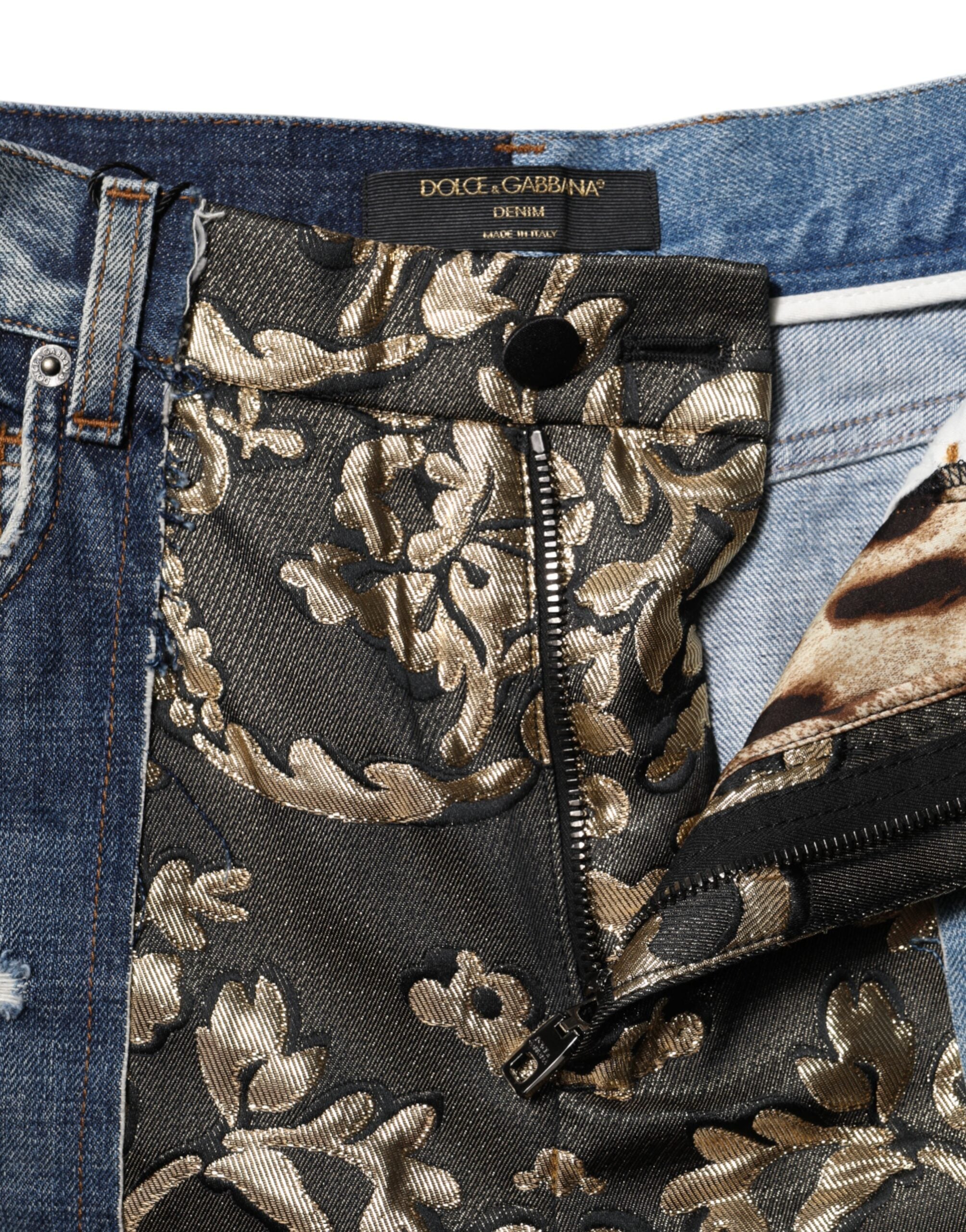Dolce & Gabbana Multicolor Tapered Patchwork Denim Jeans