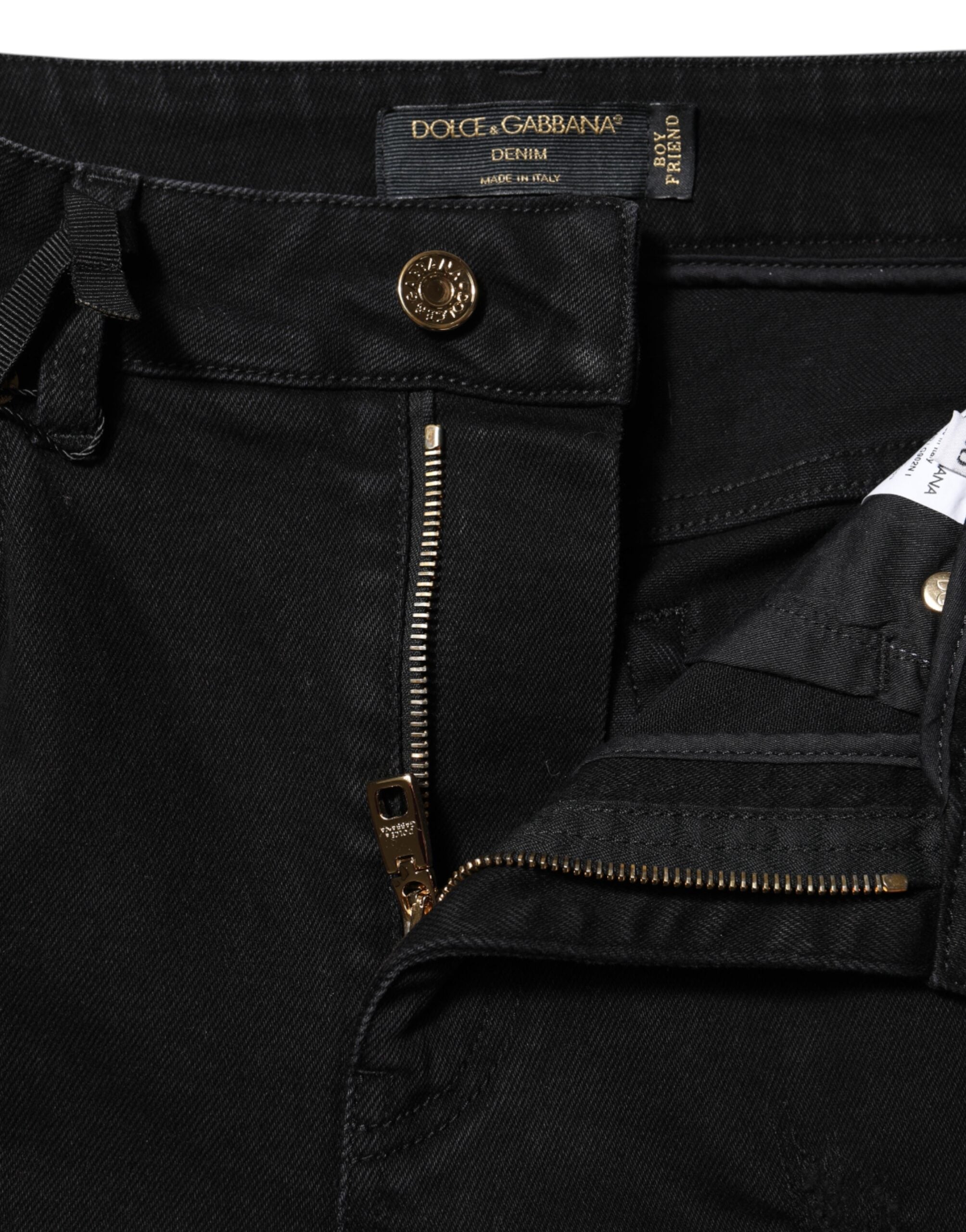 Dolce & Gabbana Black Cotton Flared Boyfriend Denim Jeans