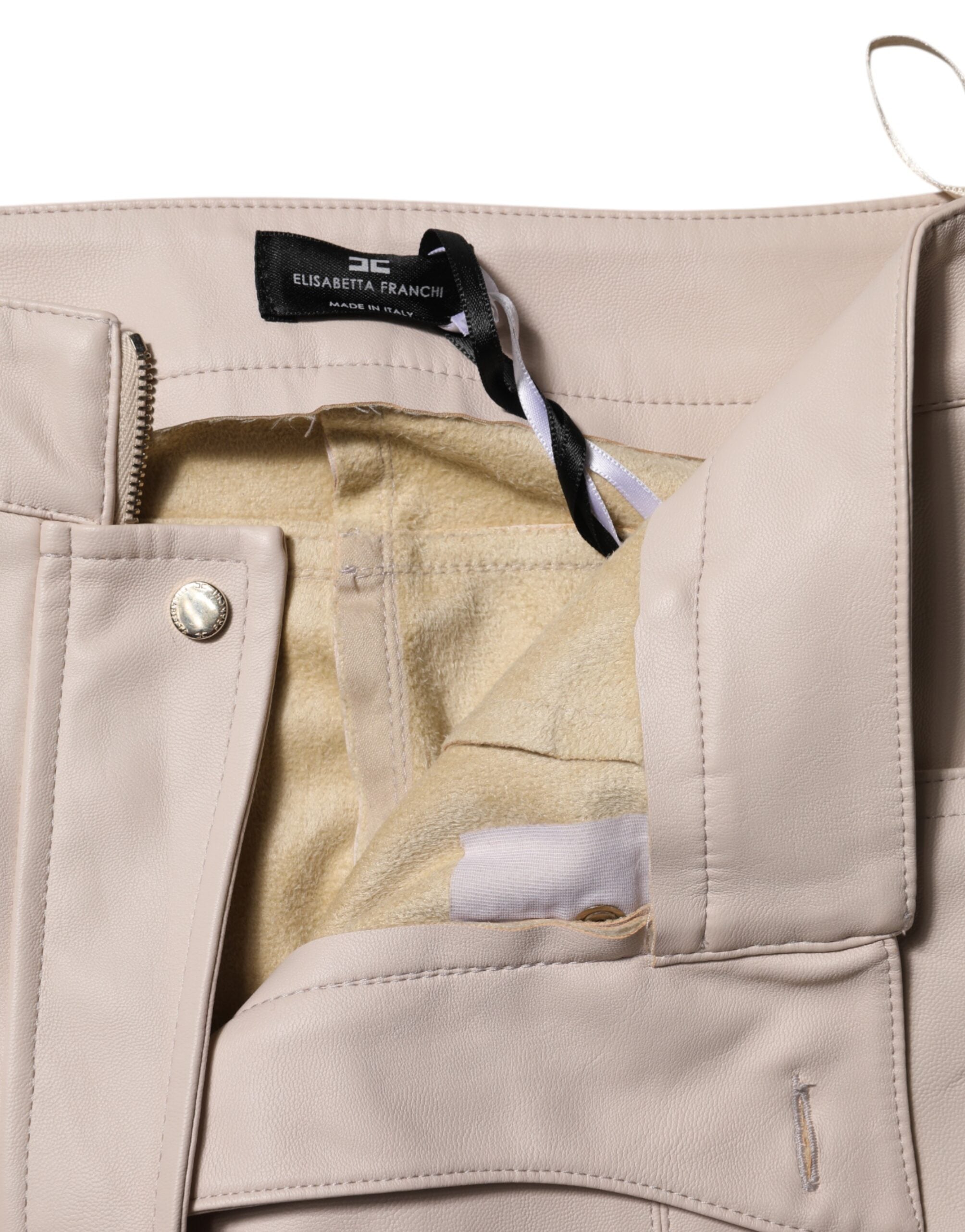 Elisabetta Franchi Beige High-Waisted Tailored Trousers