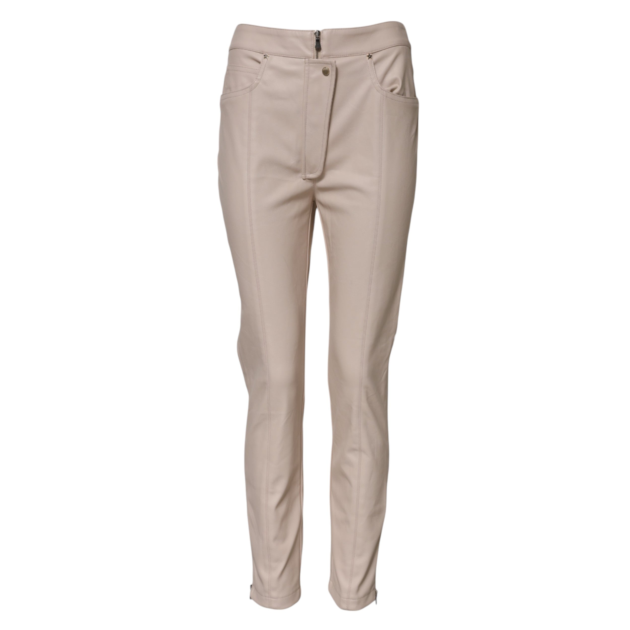 Elisabetta Franchi Beige High-Waisted Tailored Trousers