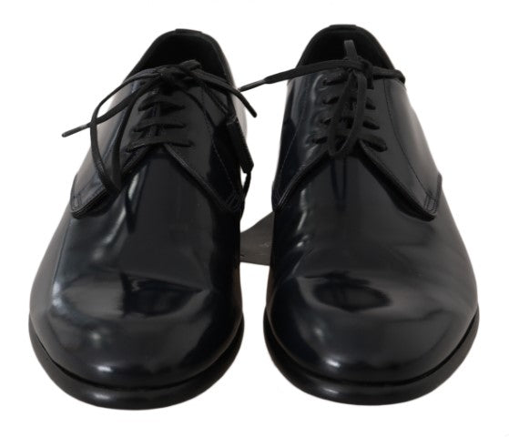 Dolce & Gabbana Polierte Derby-Schuhe aus blauem Leder