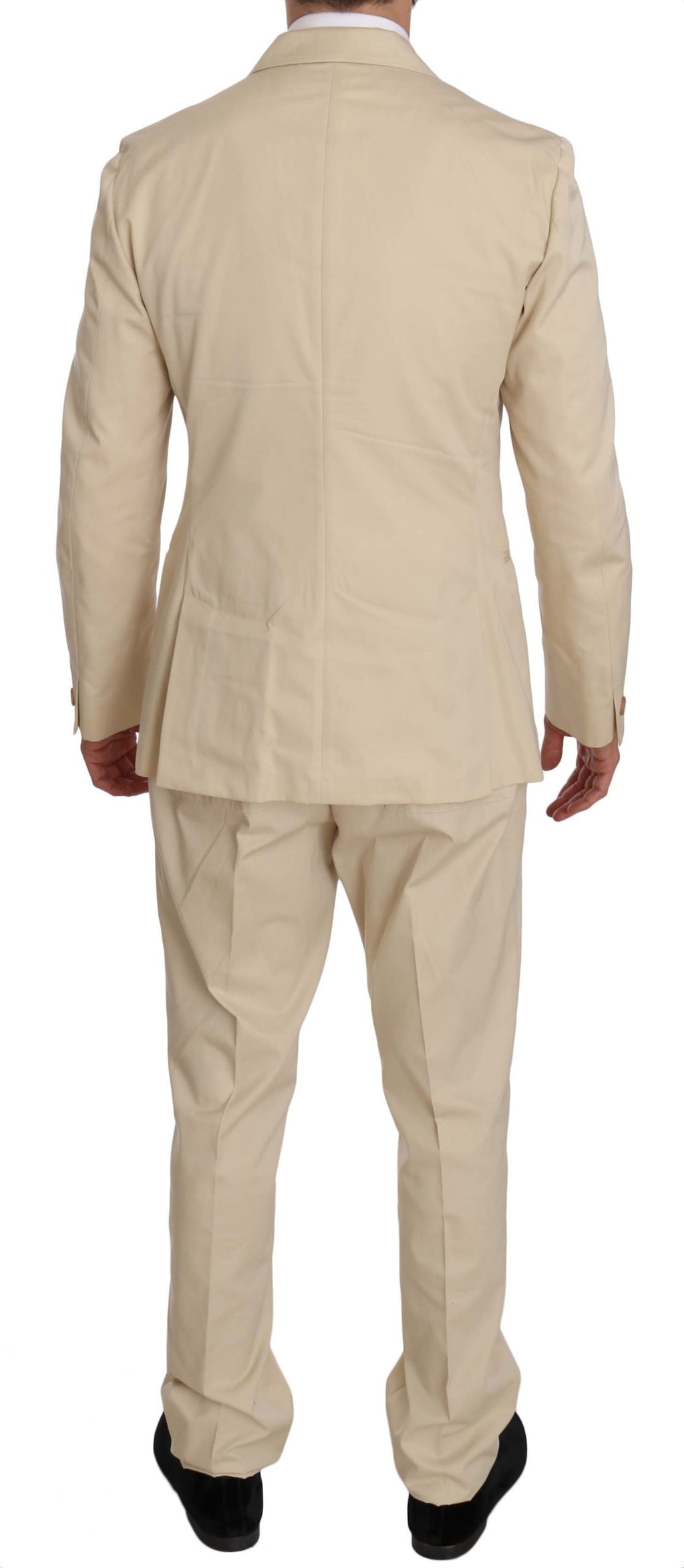 Romeo Gigli Two-Piece 3-Button Suit in Solid Beige Cotton