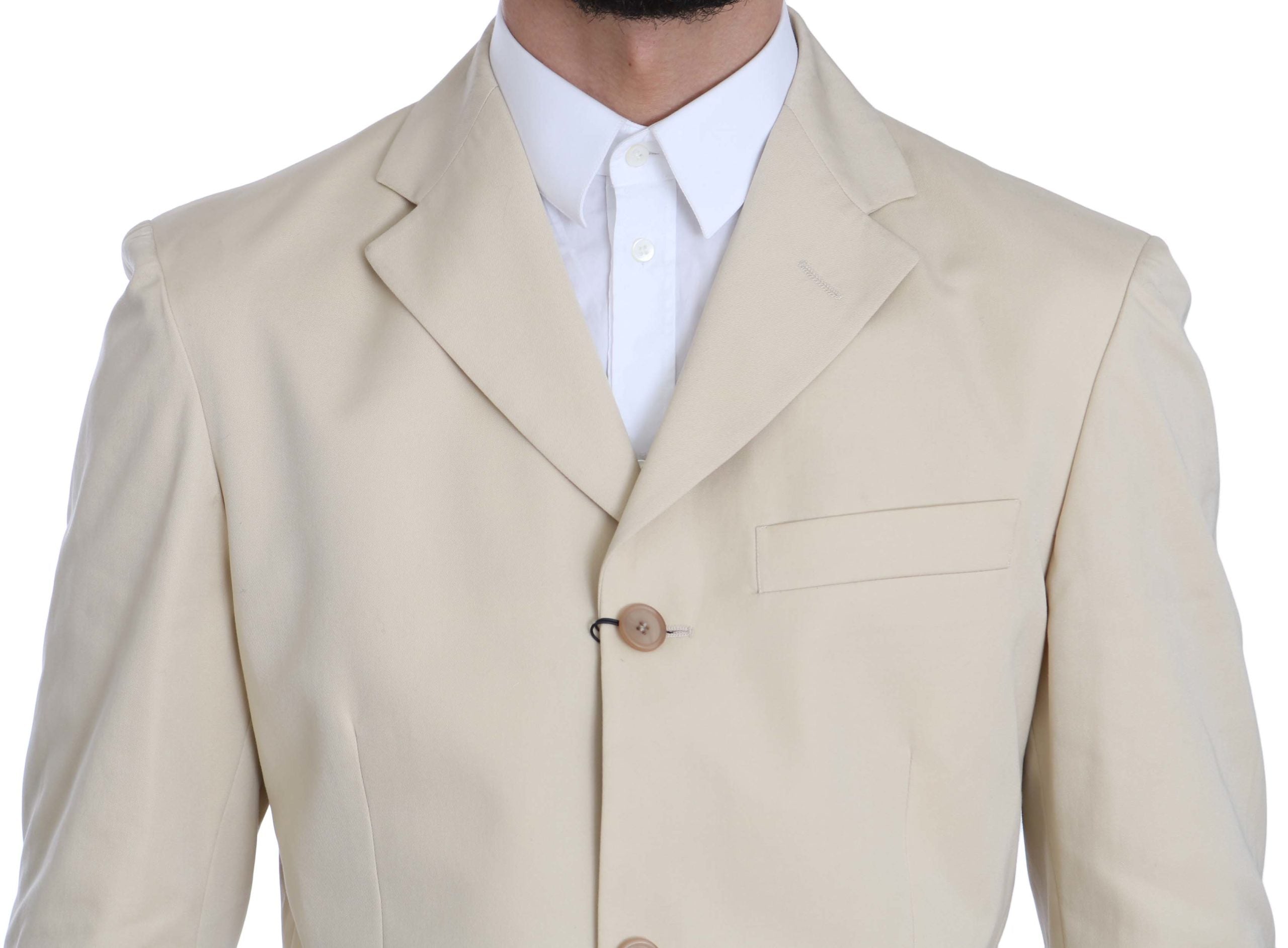 Romeo Gigli Two-Piece 3-Button Suit in Solid Beige Cotton