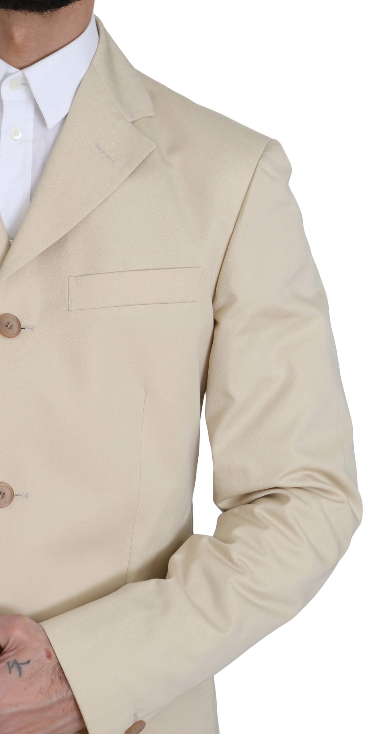 Romeo Gigli Two-Piece 3-Button Suit in Solid Beige Cotton