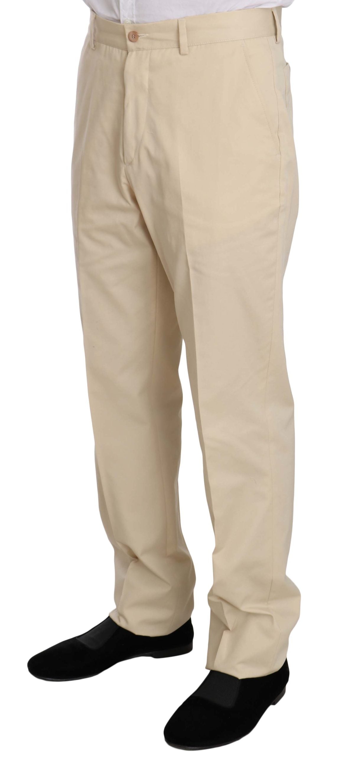 Romeo Gigli Two-Piece 3-Button Suit in Solid Beige Cotton
