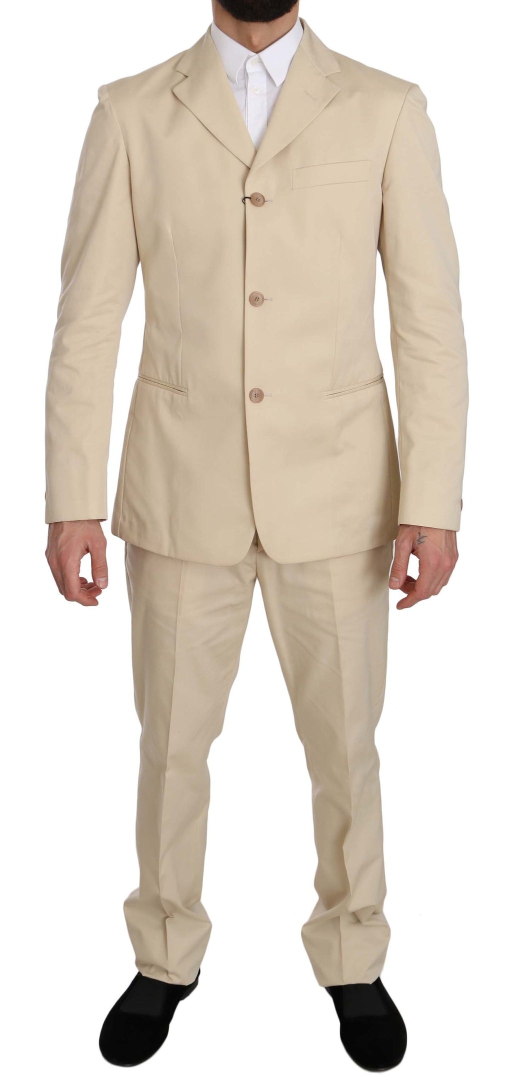 Romeo Gigli Zweiteiliger 3-Knopf-Anzug aus fester Baumwolle in Beige