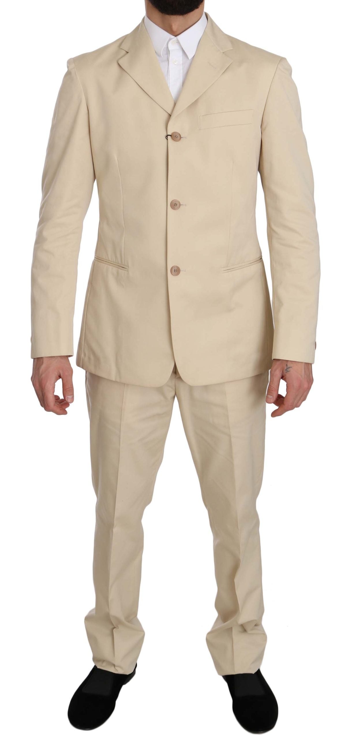 Romeo Gigli Zweiteiliger 3-Knopf-Anzug aus fester Baumwolle in Beige