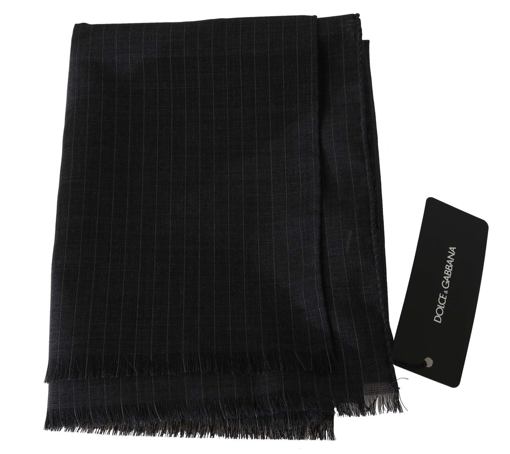 Dolce & Gabbana Gray Wrap Scarf in 100% Wool with Stripe Pattern