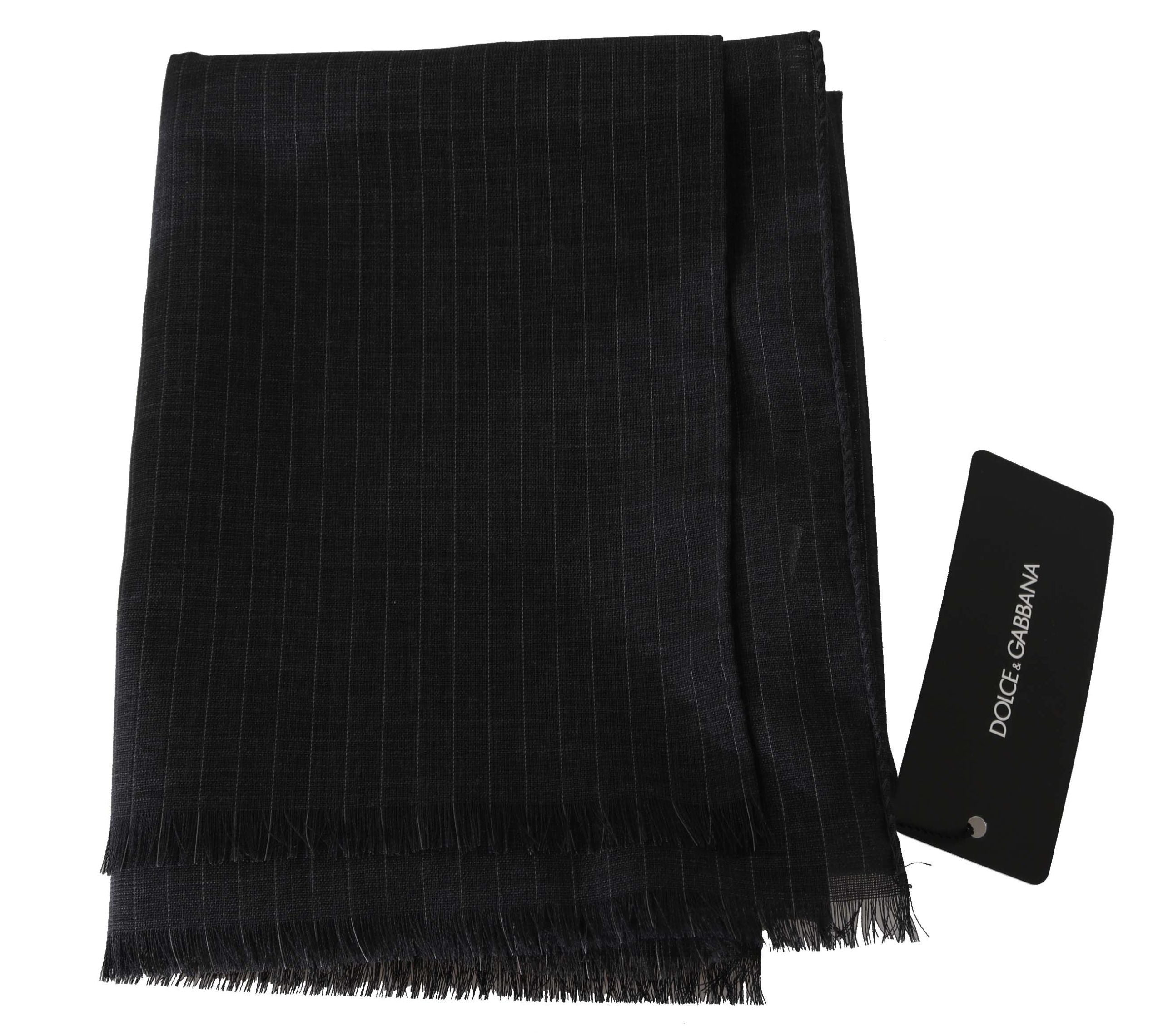 Dolce & Gabbana Gray Wrap Scarf in 100% Wool with Stripe Pattern
