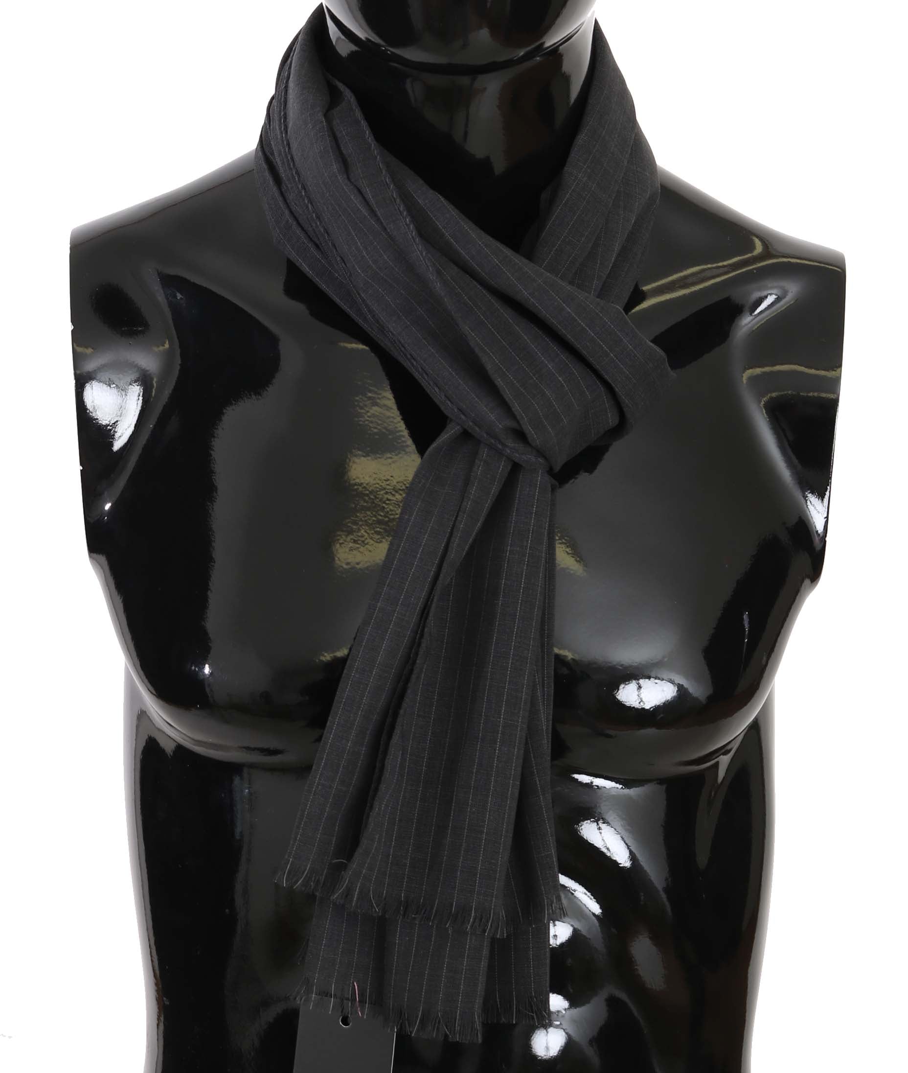Dolce & Gabbana Gray Wrap Scarf in 100% Wool with Stripe Pattern
