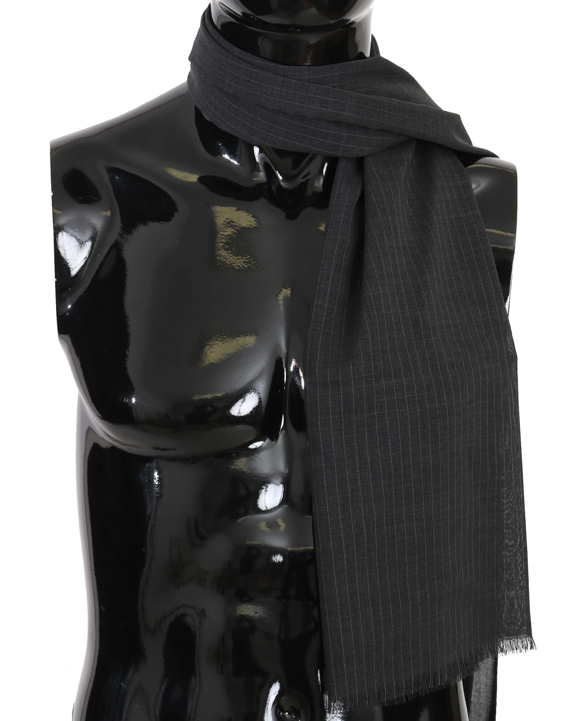 Dolce & Gabbana Gray Wrap Scarf in 100% Wool with Stripe Pattern