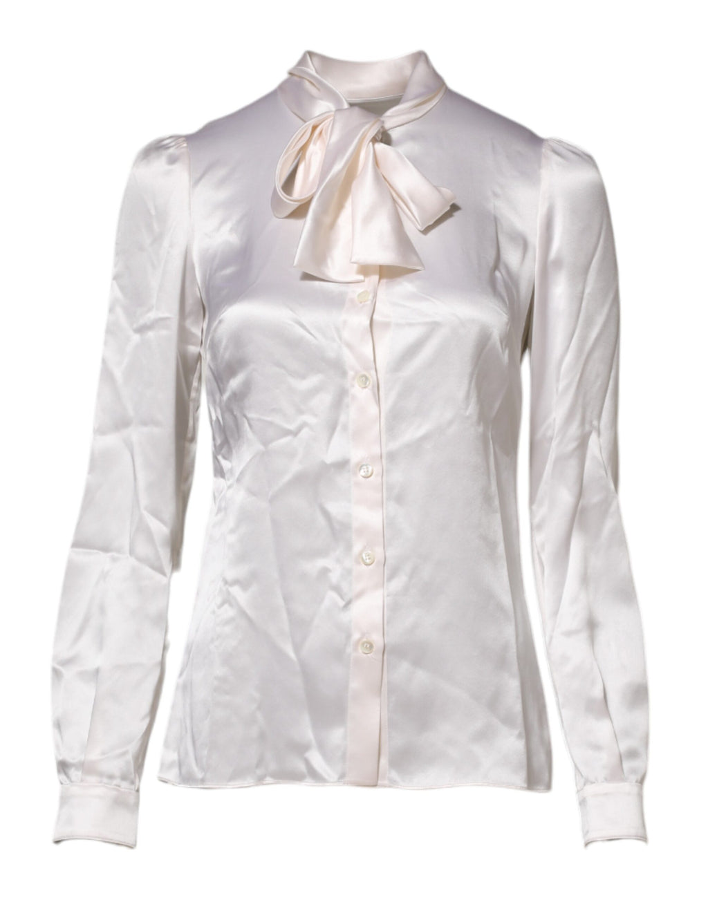 Dolce & Gabbana Weißer Ascot-Kragen Langarm-Bluse Top
