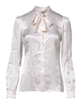 Dolce & Gabbana Weißer Ascot-Kragen Langarm-Bluse Top