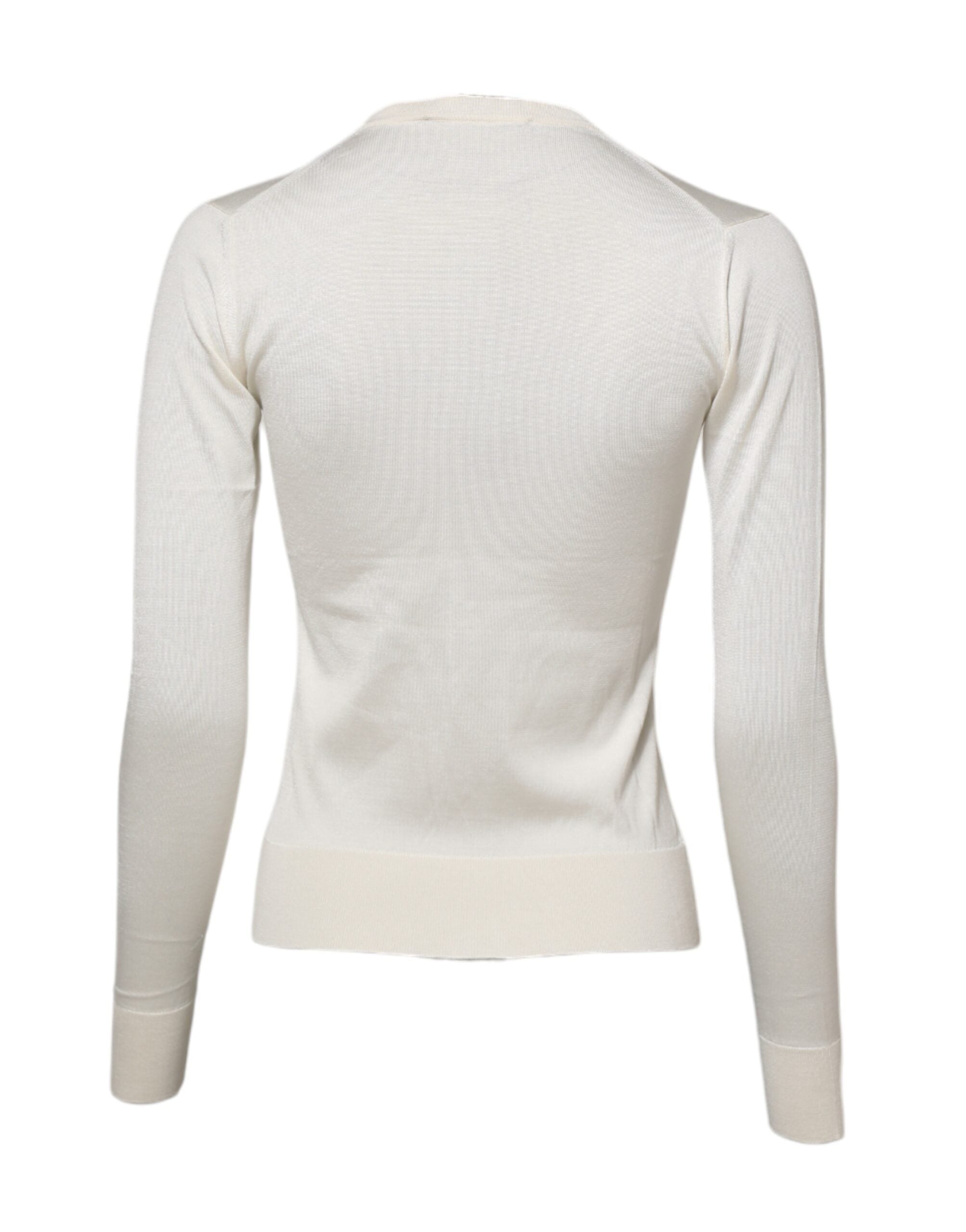 Dolce & Gabbana White Silk Lily Button Cardigan