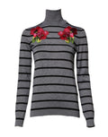 Dolce & Gabbana Grey Sweater with Floral Embroidery