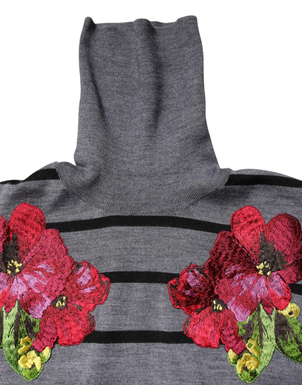 Dolce & Gabbana Grey Sweater with Floral Embroidery