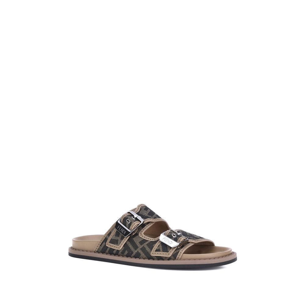 Fendi Braune Kalbsleder Bos Taurus Flache Sandalen