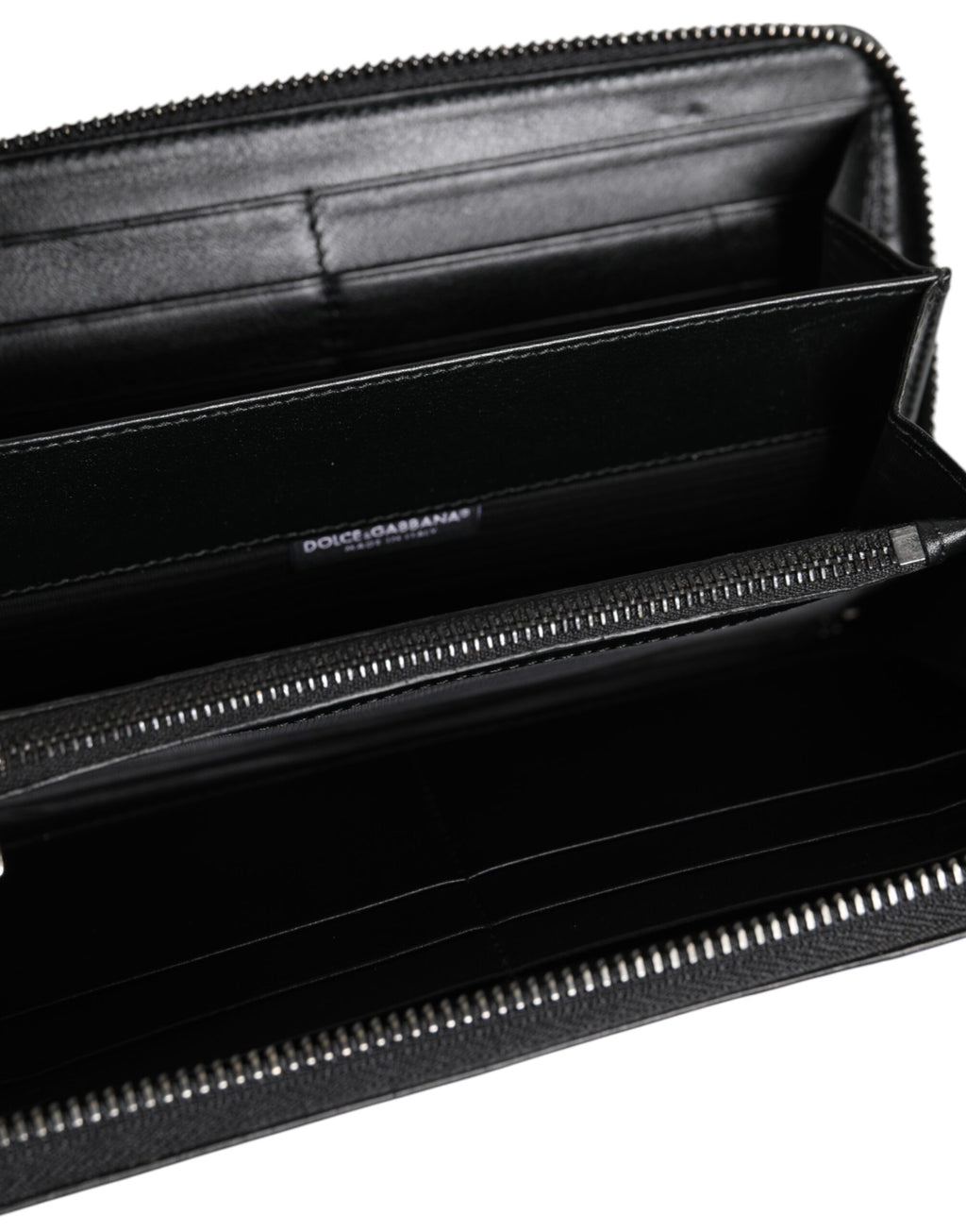 Dolce & Gabbana Schwarzes Leder Logo-Plakette Zip Around Continental Brieftasche