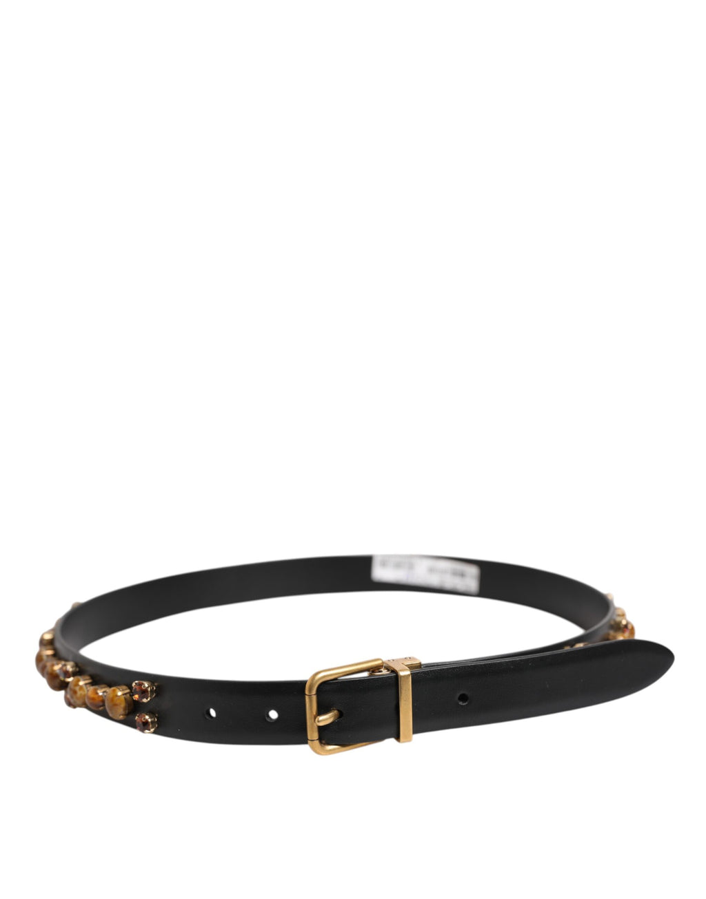 Dolce & Gabbana Black Leather Studded Belt with Gold-Tone Buckle