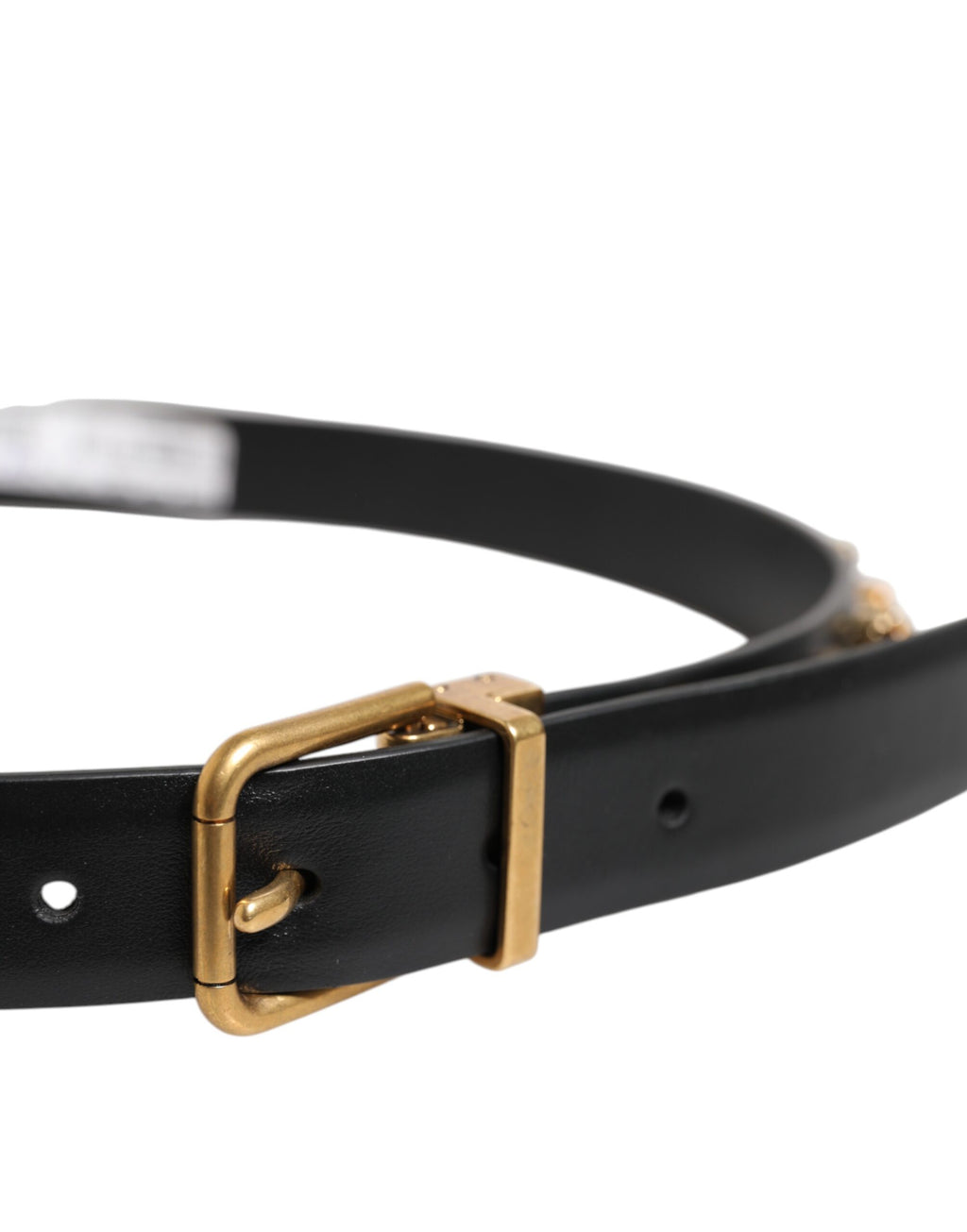Dolce & Gabbana Black Leather Studded Belt with Gold-Tone Buckle