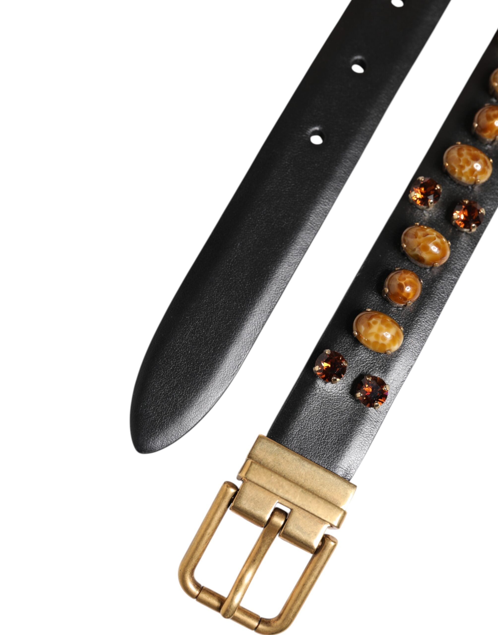 Dolce & Gabbana Black Leather Studded Belt with Gold-Tone Buckle