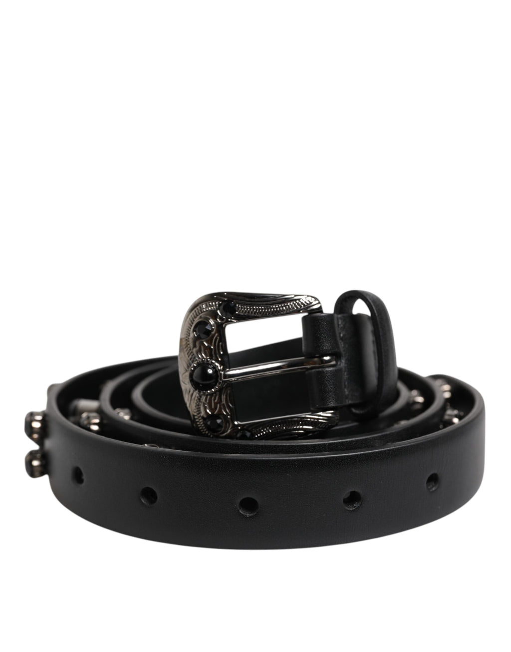 Dolce & Gabbana Schwarzer Nietengürtel aus Leder mit Metall-Logo-Schnalle