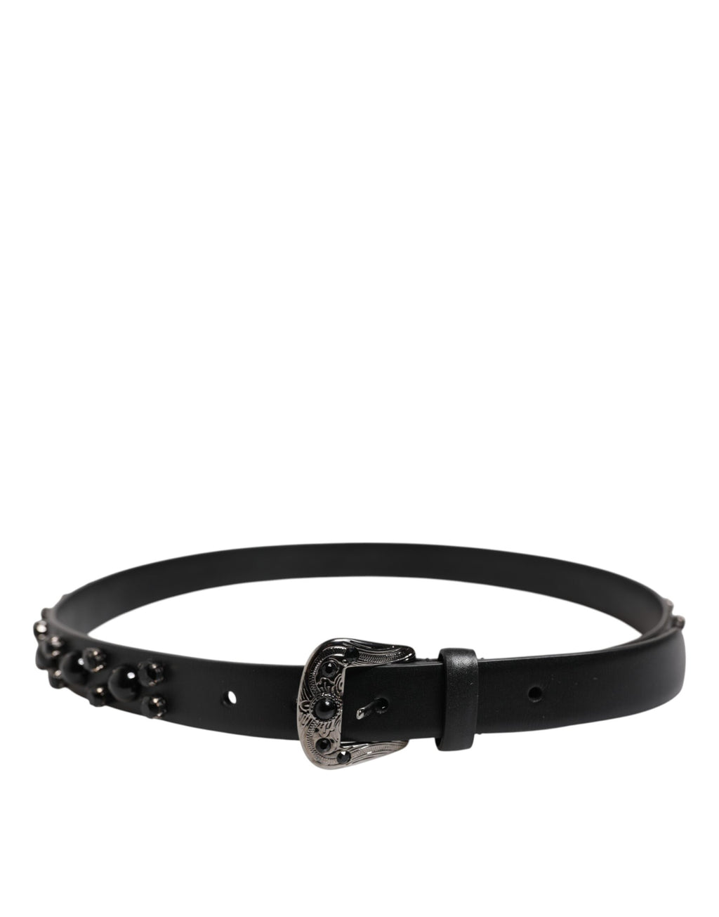 Dolce & Gabbana Schwarzer Nietengürtel aus Leder mit Metall-Logo-Schnalle