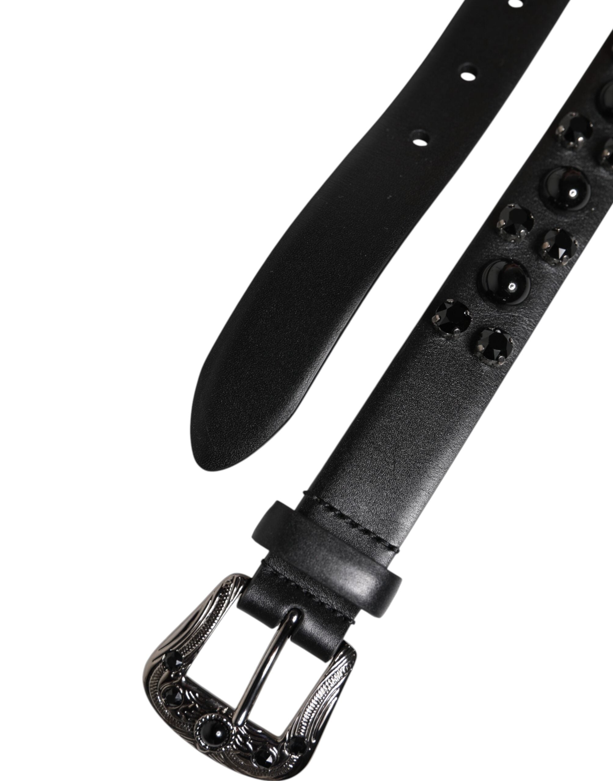 Dolce & Gabbana Schwarzer Nietengürtel aus Leder mit Metall-Logo-Schnalle