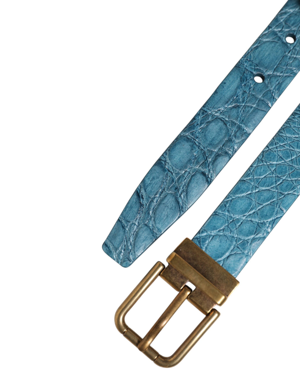 Dolce & Gabbana Blauer Leder-Klassik-Gürtel mit goldener Metallschnalle