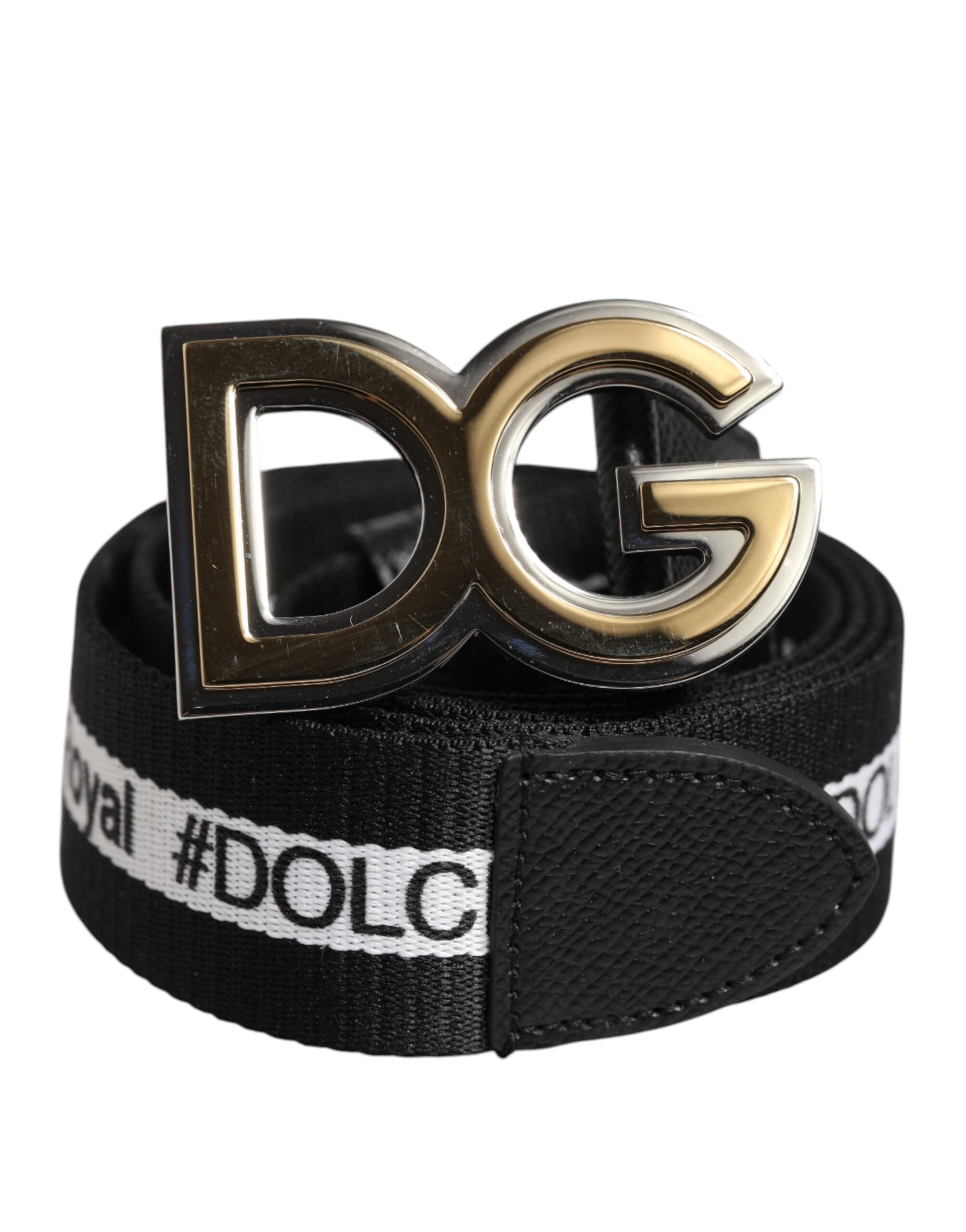 Dolce & Gabbana Black Cotton Belt with Gold Buckle and DG Logo