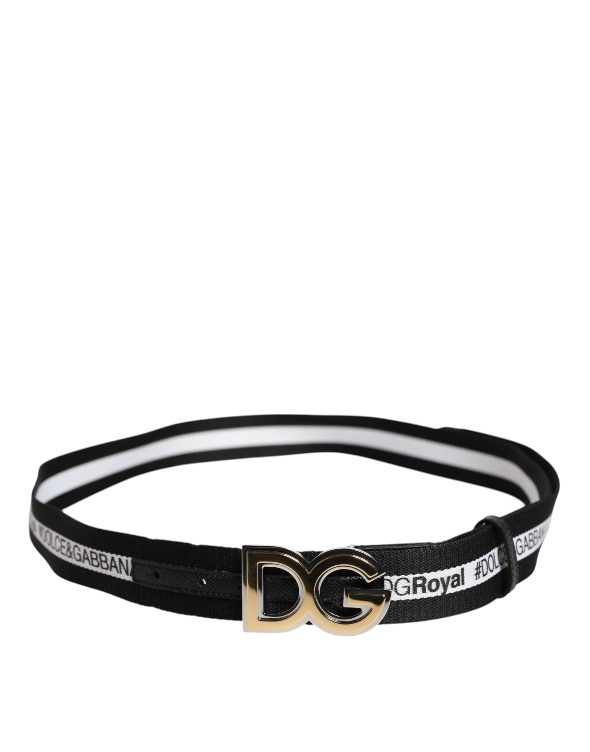 Dolce & Gabbana Black Cotton Belt with Gold Buckle and DG Logo