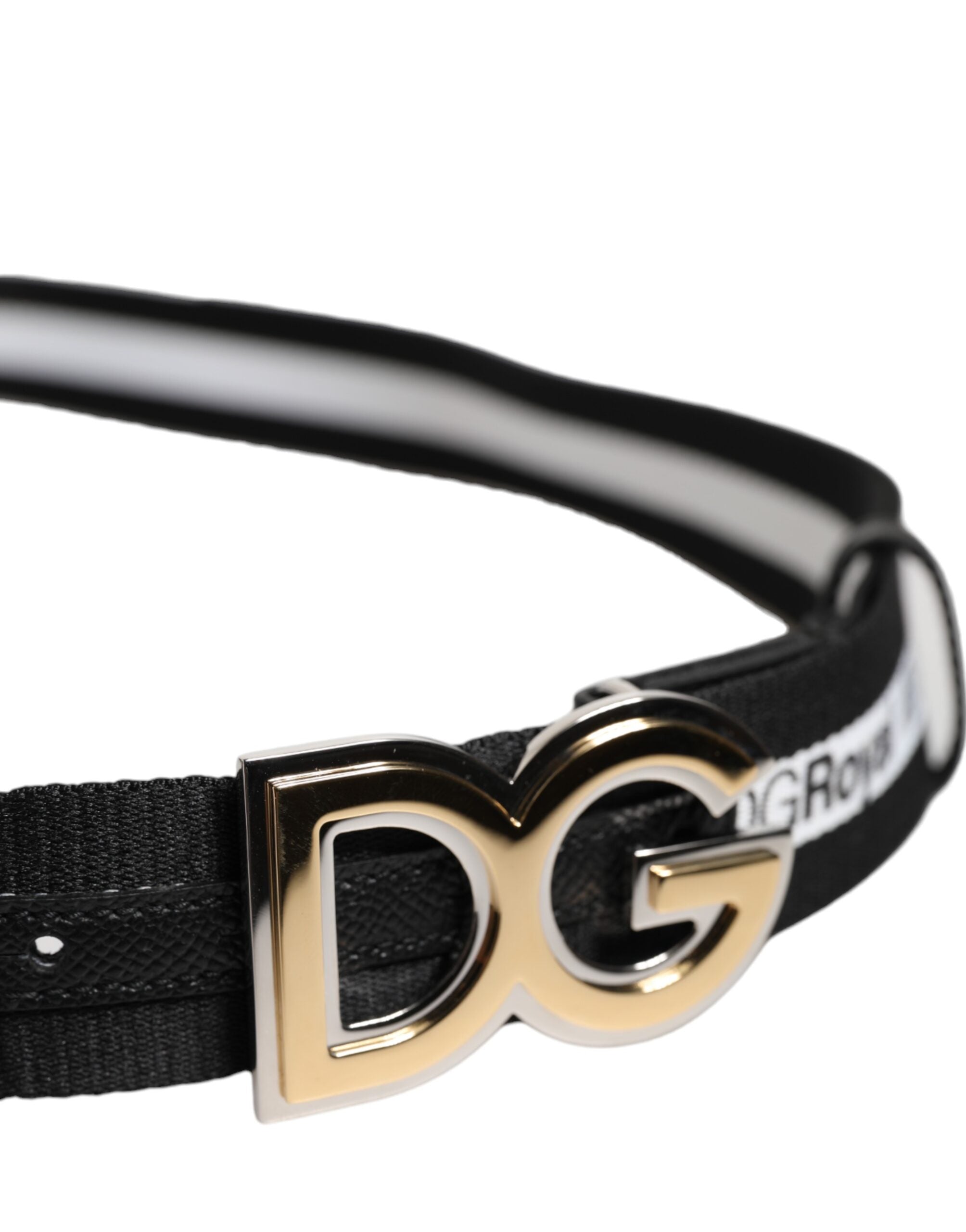 Dolce & Gabbana Black Cotton Belt with Gold Buckle and DG Logo