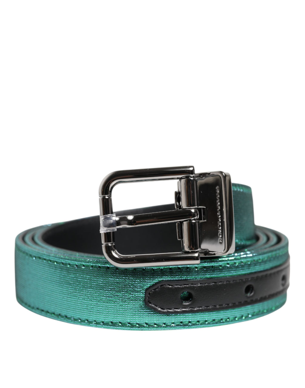 Dolce & Gabbana Grün Schwarzer Polyester Gürtel mit Metallschnalle