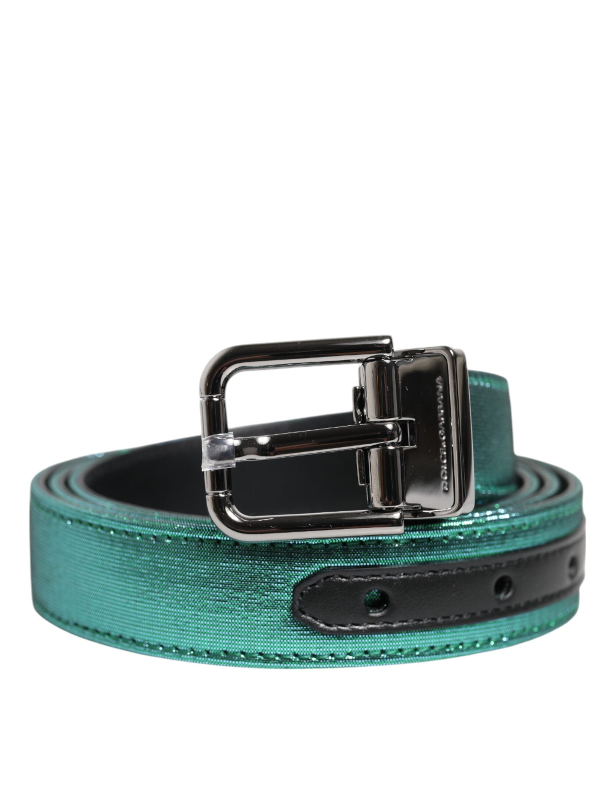 Dolce & Gabbana Grün Schwarzer Polyester Gürtel mit Metallschnalle