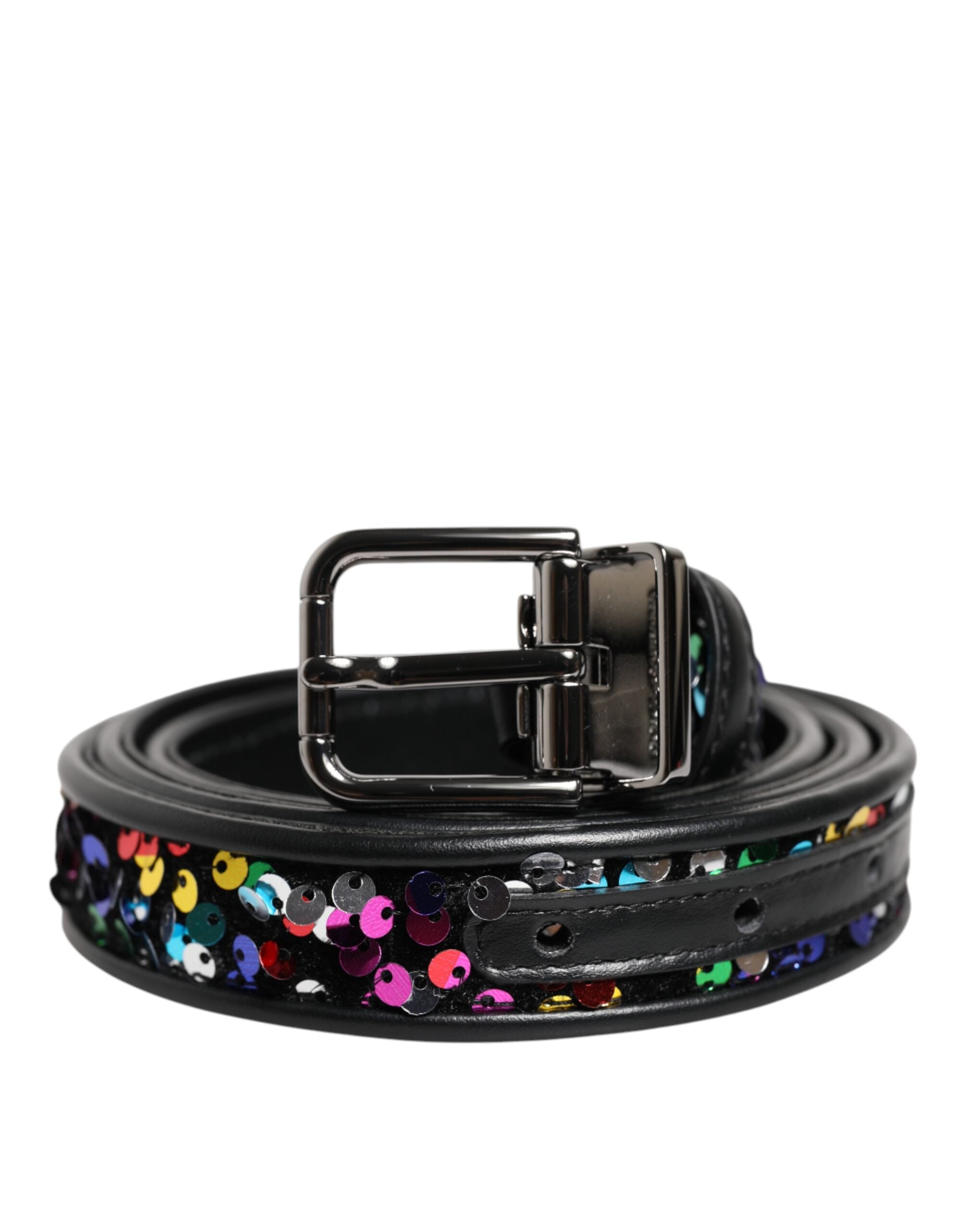 Dolce & Gabbana Schwarzer Gürtel mit Paillettenverzierung und Metallschnalle